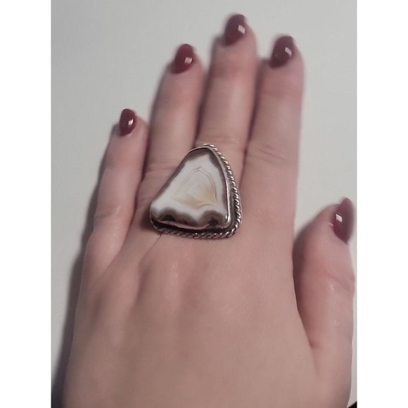 Native AMERICAN AGATE HIPPIE TRIANGLE BIKER RING! - Picture 9 of 16